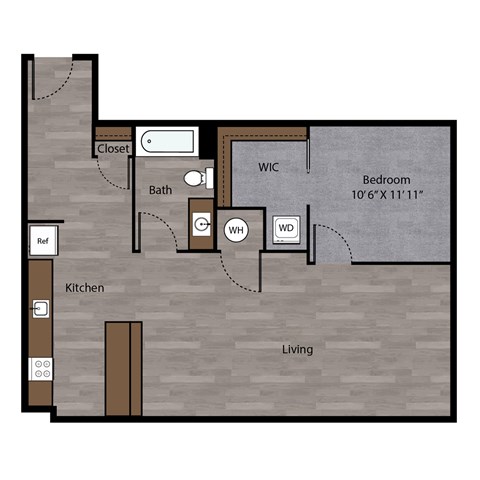 Floor plan for 1 bed, 1 bath, 828 sqft